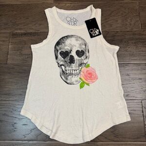 Chaser Cream Skull and Rose Tank Top